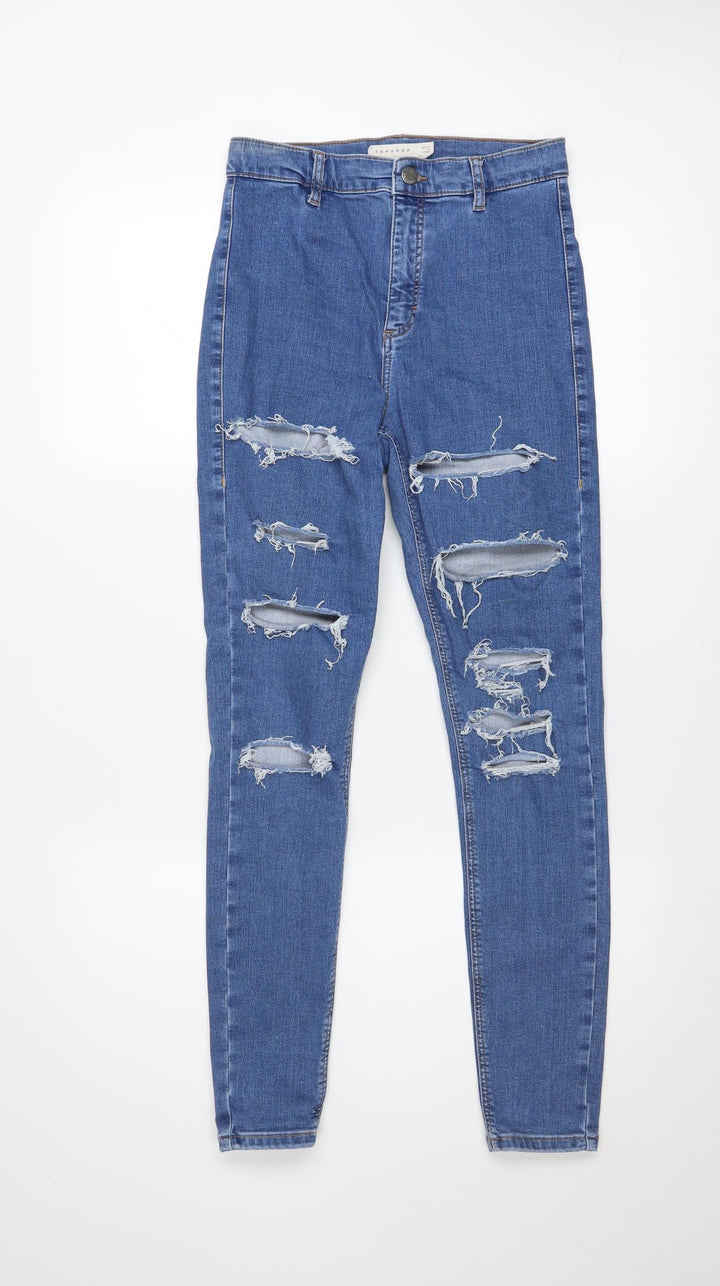 Topshop Women Blue Size 10 High Rise Distressed Skinny Jeans