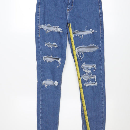 Topshop Women Blue Size 10 High Rise Distressed Skinny Jeans