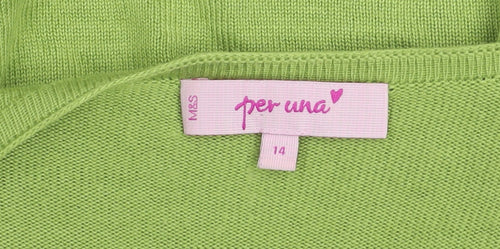 Marks and Spencer Per Una Women's Green 3/4 Sleeve Knit Cardigan Size 14