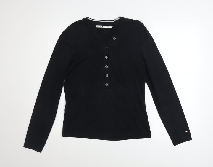 Tommy Hilfiger Women's Black Cotton Henley Jumper Size M