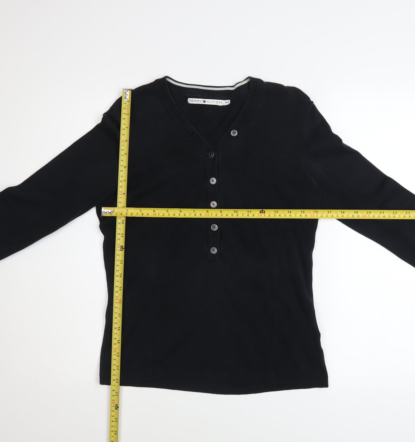 Tommy Hilfiger Women's Black Cotton Henley Jumper Size M
