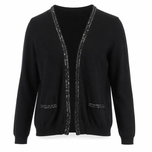 H&M Women’s Black Beaded Trim Cardigan Size 12 V-Neck Knit Jumper