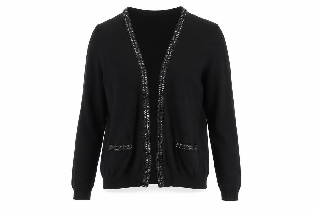 H&M Women’s Black Beaded Trim Cardigan Size 12 V-Neck Knit Jumper