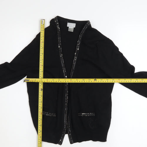 H&M Women’s Black Beaded Trim Cardigan Size 12 V-Neck Knit Jumper