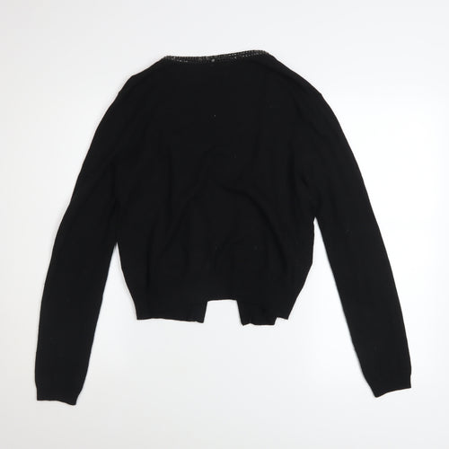 H&M Women’s Black Beaded Trim Cardigan Size 12 V-Neck Knit Jumper
