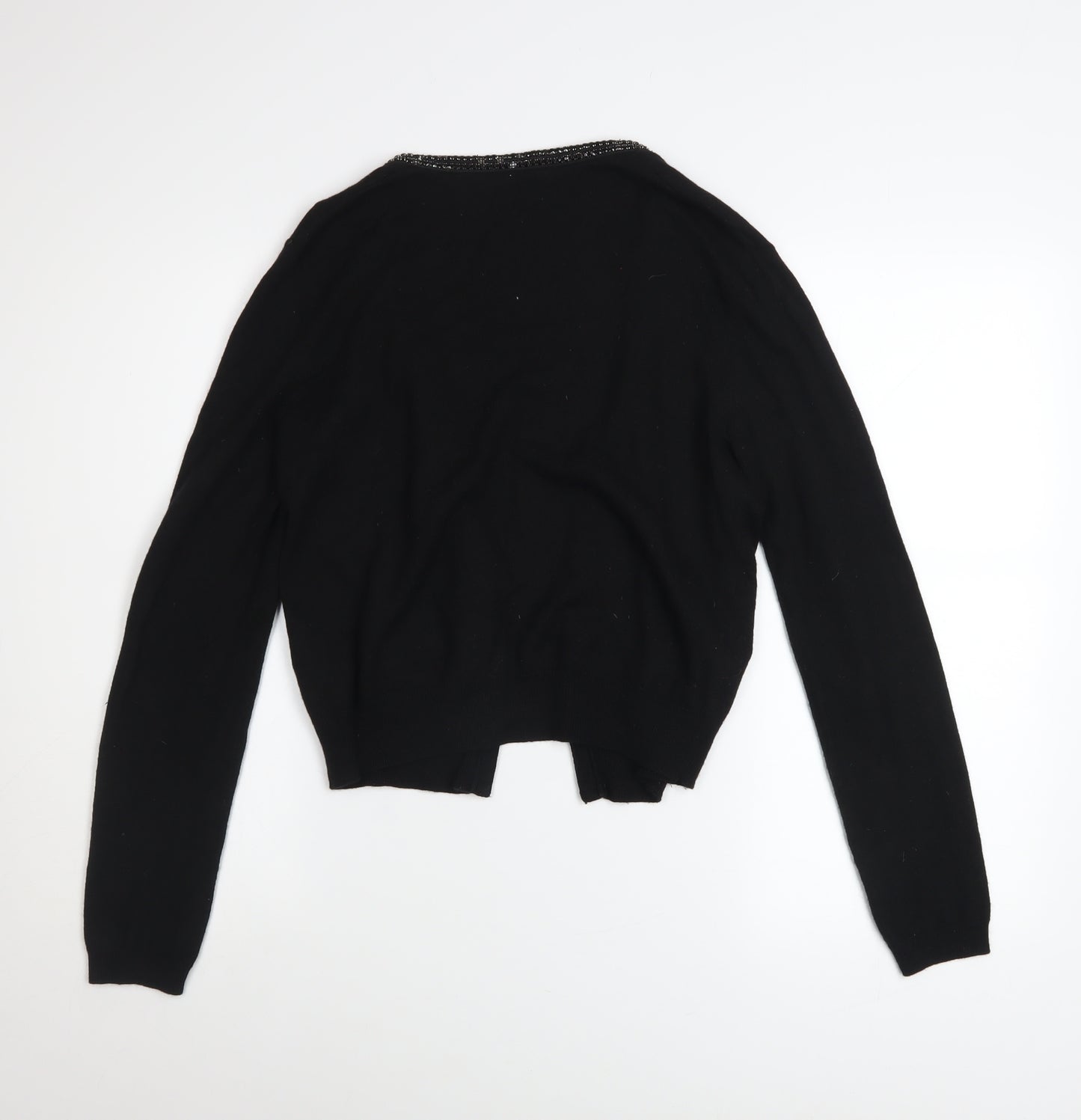 H&M Women’s Black Beaded Trim Cardigan Size 12 V-Neck Knit Jumper