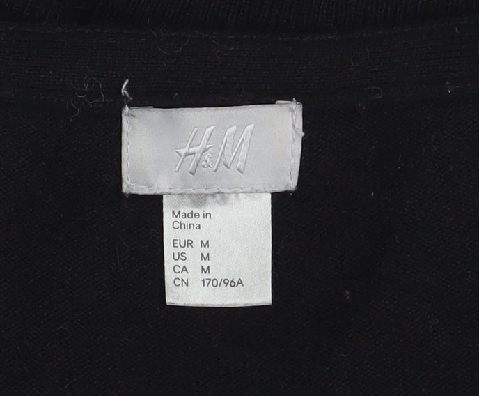 H&M Women’s Black Beaded Trim Cardigan Size 12 V-Neck Knit Jumper