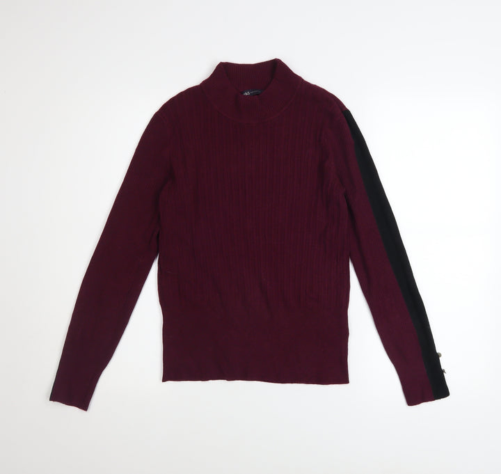 Marks and Spencer Women's Purple Mock Neck Knit Jumper Size 12
