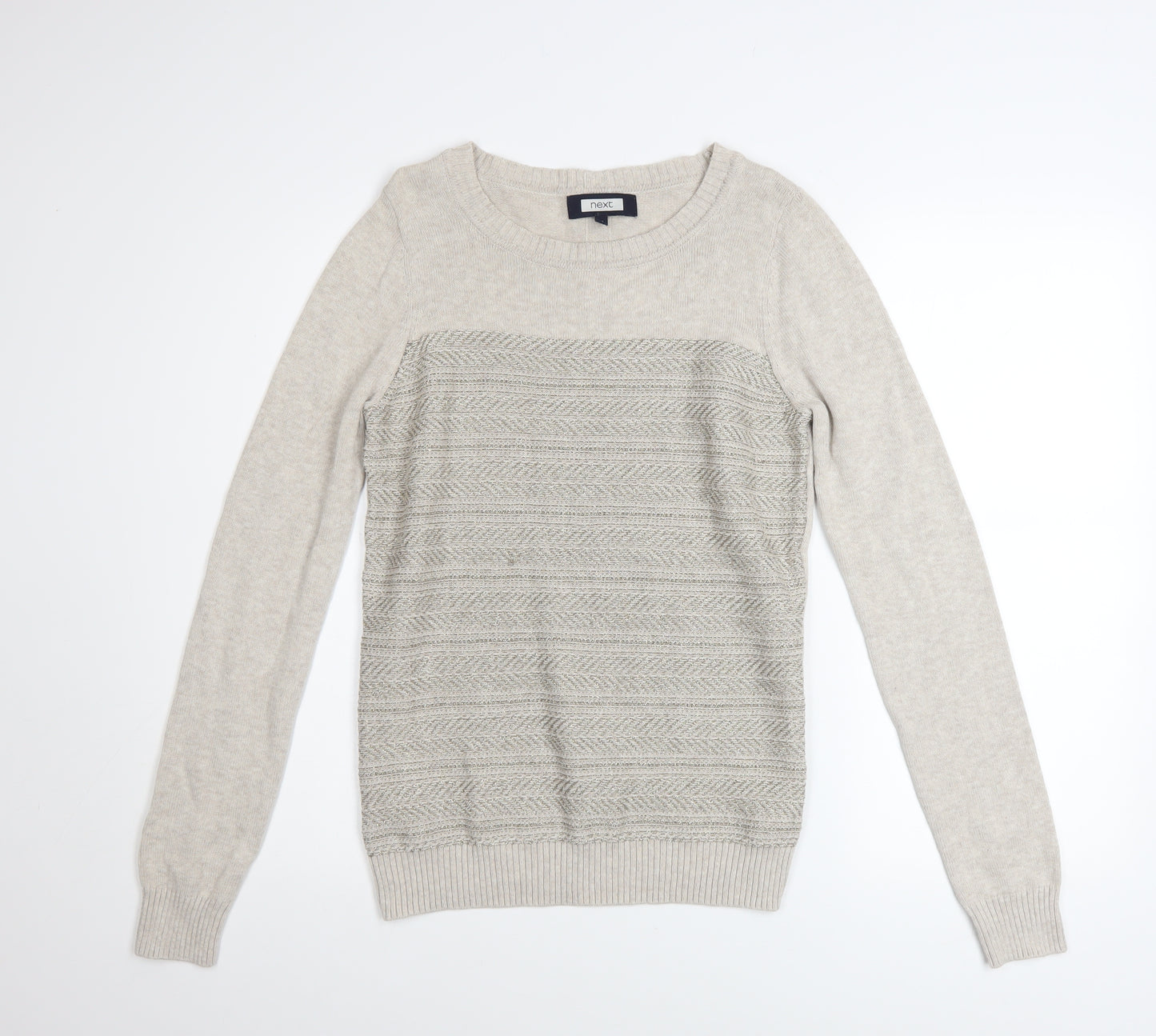 Next Women Beige Crew Neck Cotton Blend Jumper Size 10