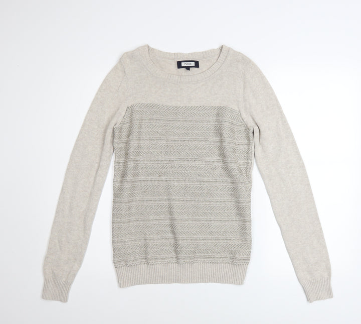 Next Women Beige Crew Neck Cotton Blend Jumper Size 10
