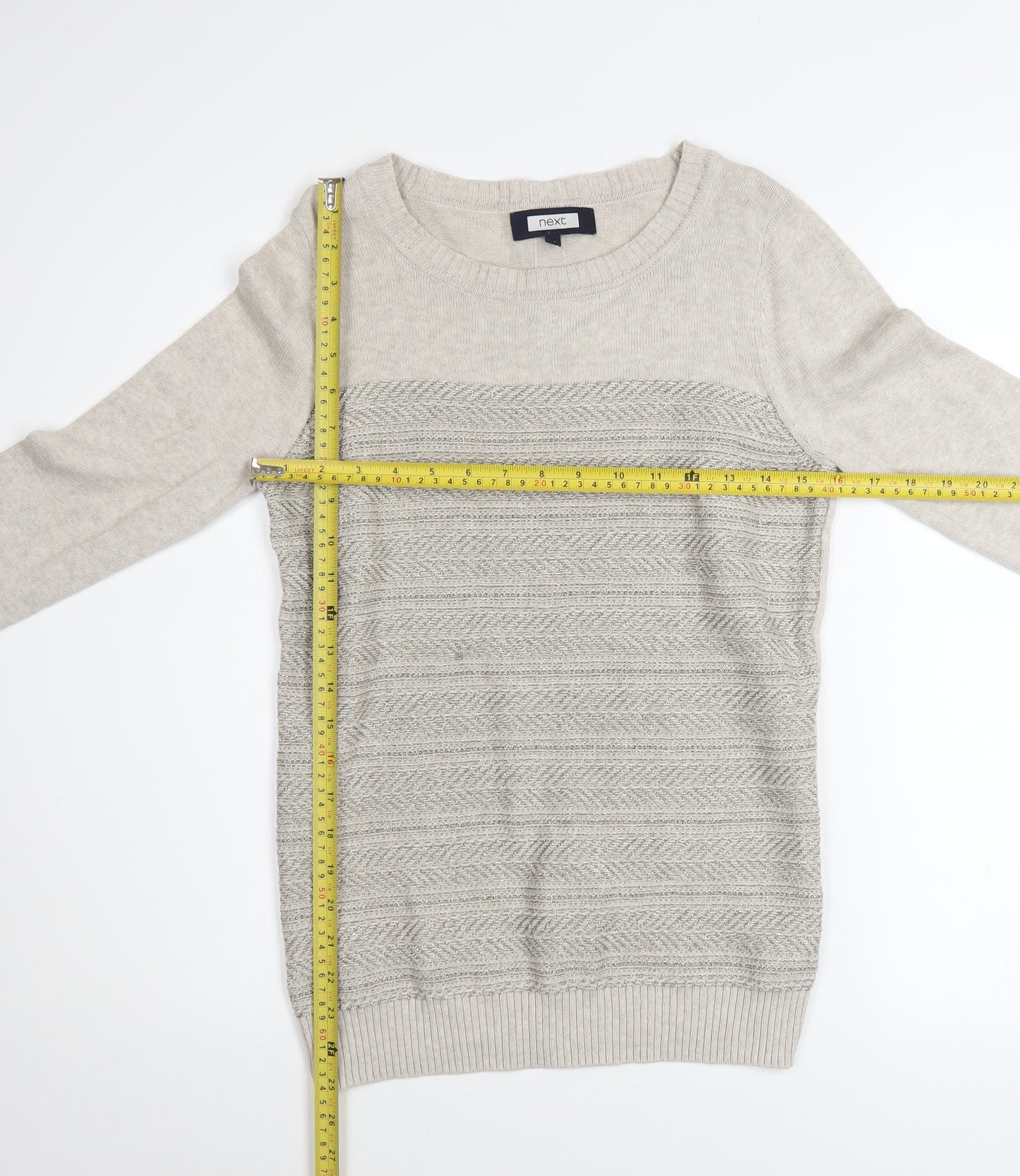 Next Women Beige Crew Neck Cotton Blend Jumper Size 10