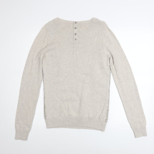 Next Women Beige Crew Neck Cotton Blend Jumper Size 10
