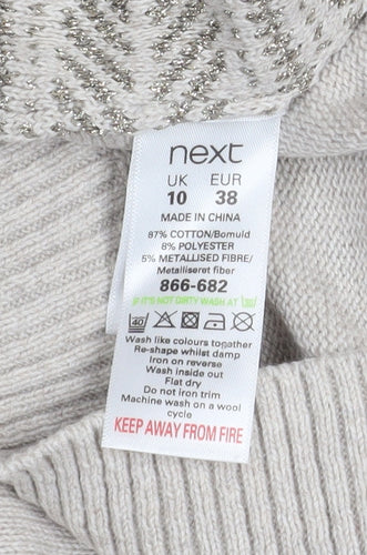 Next Women Beige Crew Neck Cotton Blend Jumper Size 10