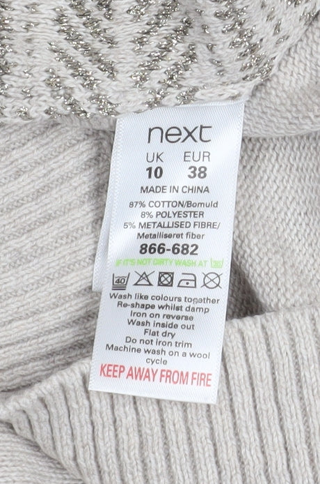 Next Women Beige Crew Neck Cotton Blend Jumper Size 10