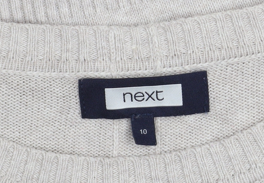 Next Women Beige Crew Neck Cotton Blend Jumper Size 10