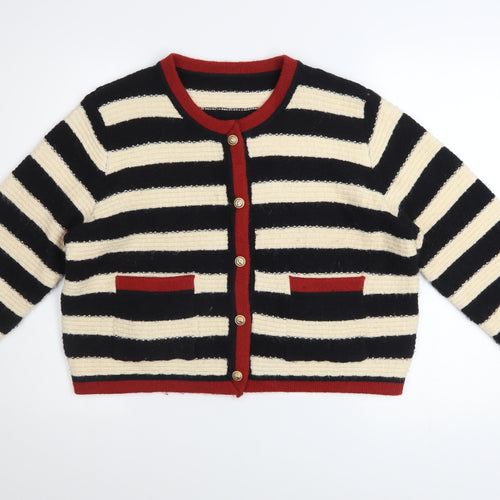 Cider Women Black & Beige Striped Knit Cardigan Size L Button Front