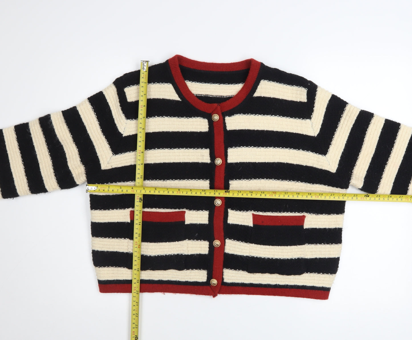 Cider Women Black & Beige Striped Knit Cardigan Size L Button Front