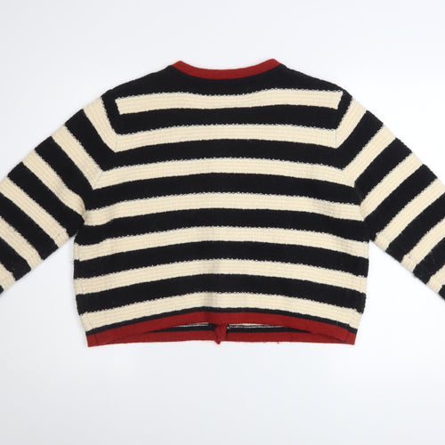Cider Women Black & Beige Striped Knit Cardigan Size L Button Front