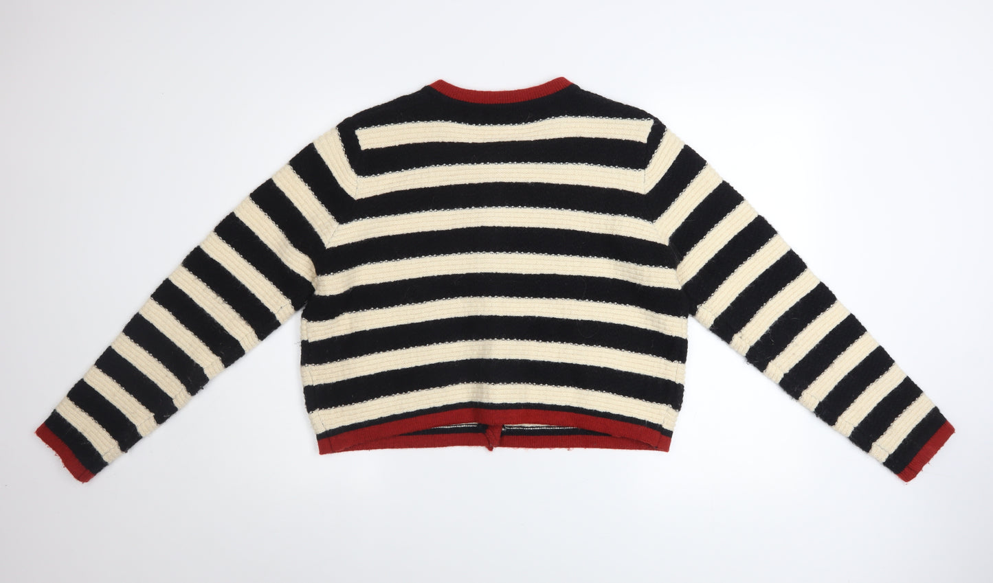 Cider Women Black & Beige Striped Knit Cardigan Size L Button Front