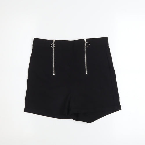 FB Sister Women Black M High-Rise Zip Detail Viscose Blend Shorts