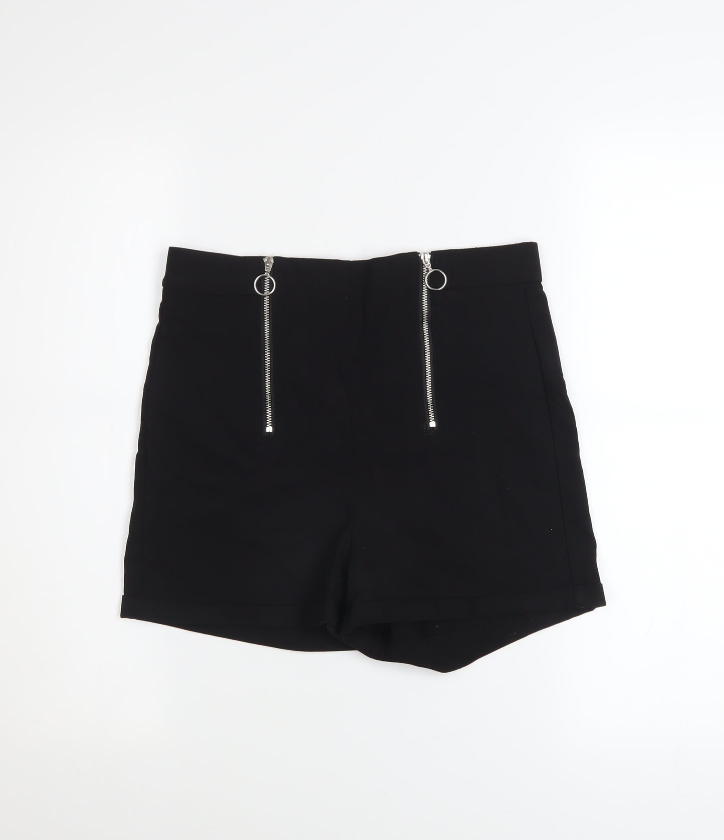 FB Sister Women Black M High-Rise Zip Detail Viscose Blend Shorts