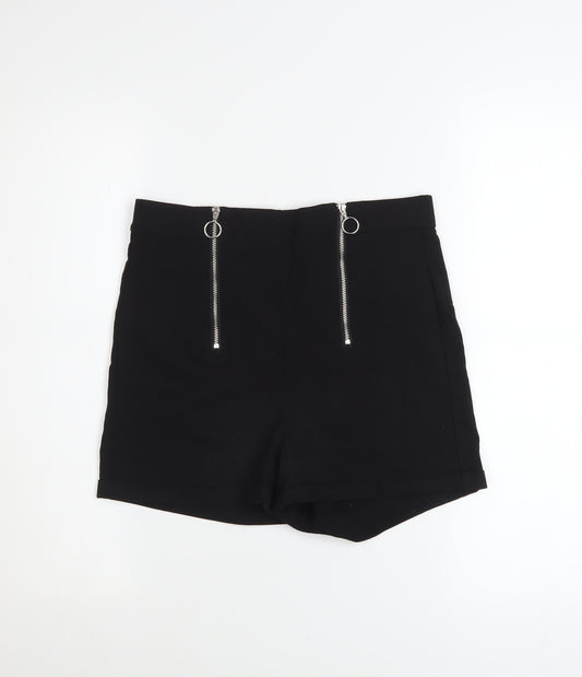 FB Sister Women Black M High-Rise Zip Detail Viscose Blend Shorts