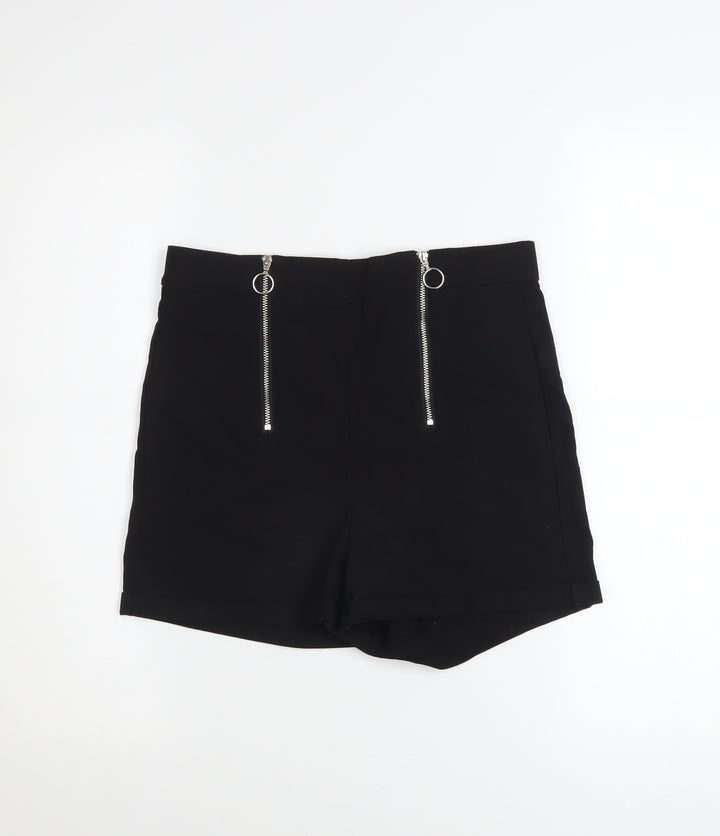 FB Sister Women Black M High-Rise Zip Detail Viscose Blend Shorts