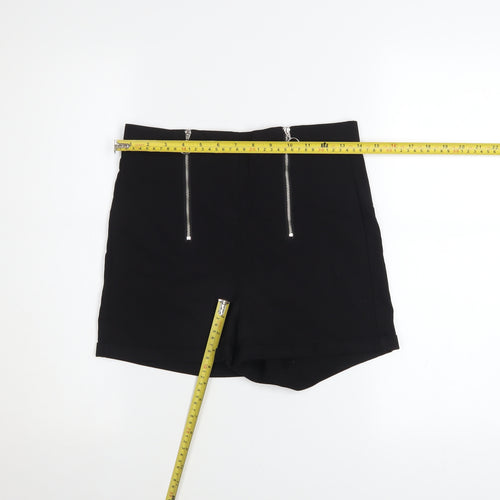 FB Sister Women Black M High-Rise Zip Detail Viscose Blend Shorts