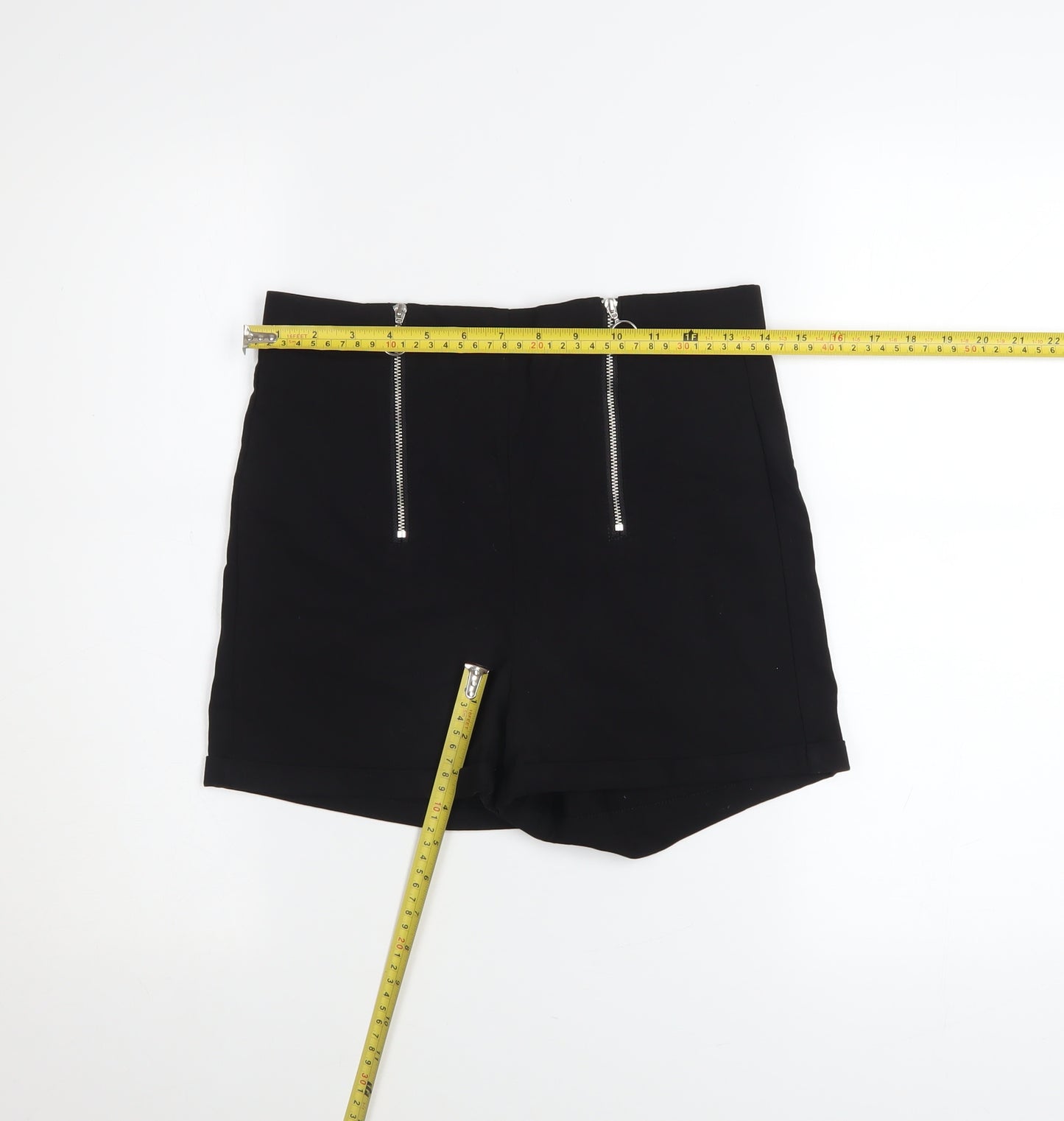 FB Sister Women Black M High-Rise Zip Detail Viscose Blend Shorts