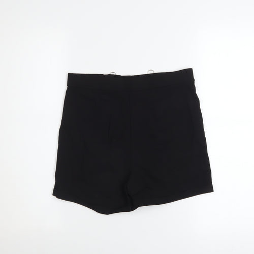 FB Sister Women Black M High-Rise Zip Detail Viscose Blend Shorts