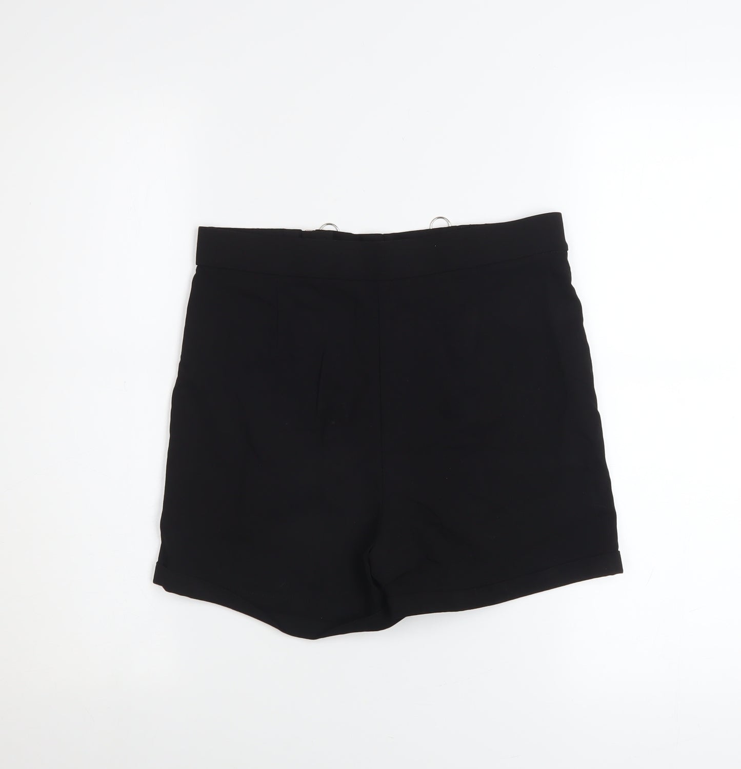 FB Sister Women Black M High-Rise Zip Detail Viscose Blend Shorts