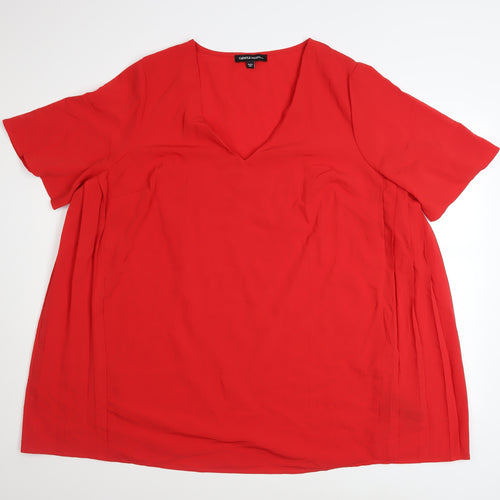 Capsule Women’s Red V-Neck Short Sleeve Polyester Tunic Blouse Size 20