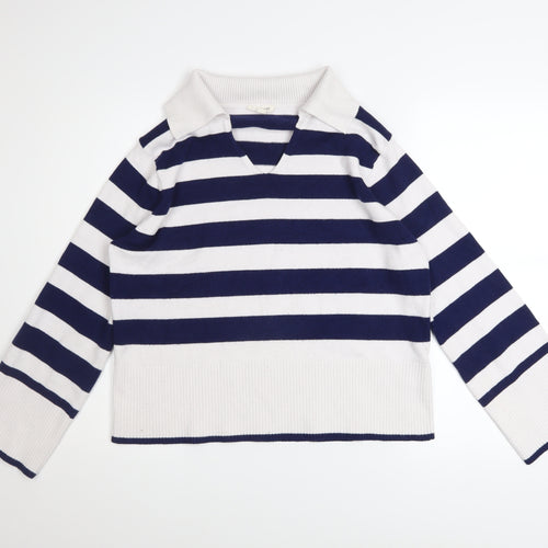 Monsoon Women’s Blue Striped Collared Pullover Jumper Size M