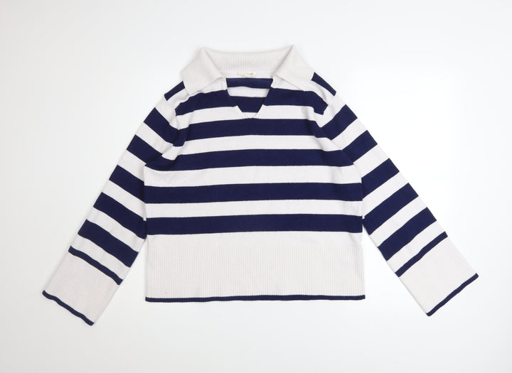 Monsoon Women’s Blue Striped Collared Pullover Jumper Size M