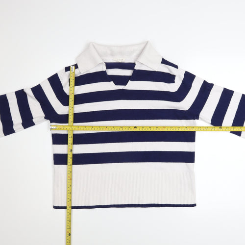 Monsoon Women’s Blue Striped Collared Pullover Jumper Size M
