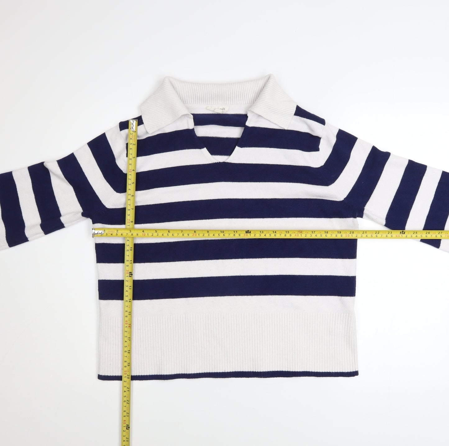 Monsoon Women’s Blue Striped Collared Pullover Jumper Size M