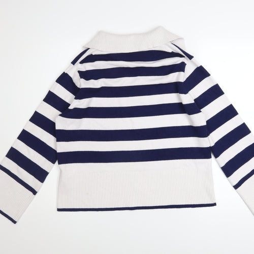 Monsoon Women’s Blue Striped Collared Pullover Jumper Size M