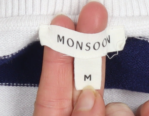 Monsoon Women’s Blue Striped Collared Pullover Jumper Size M