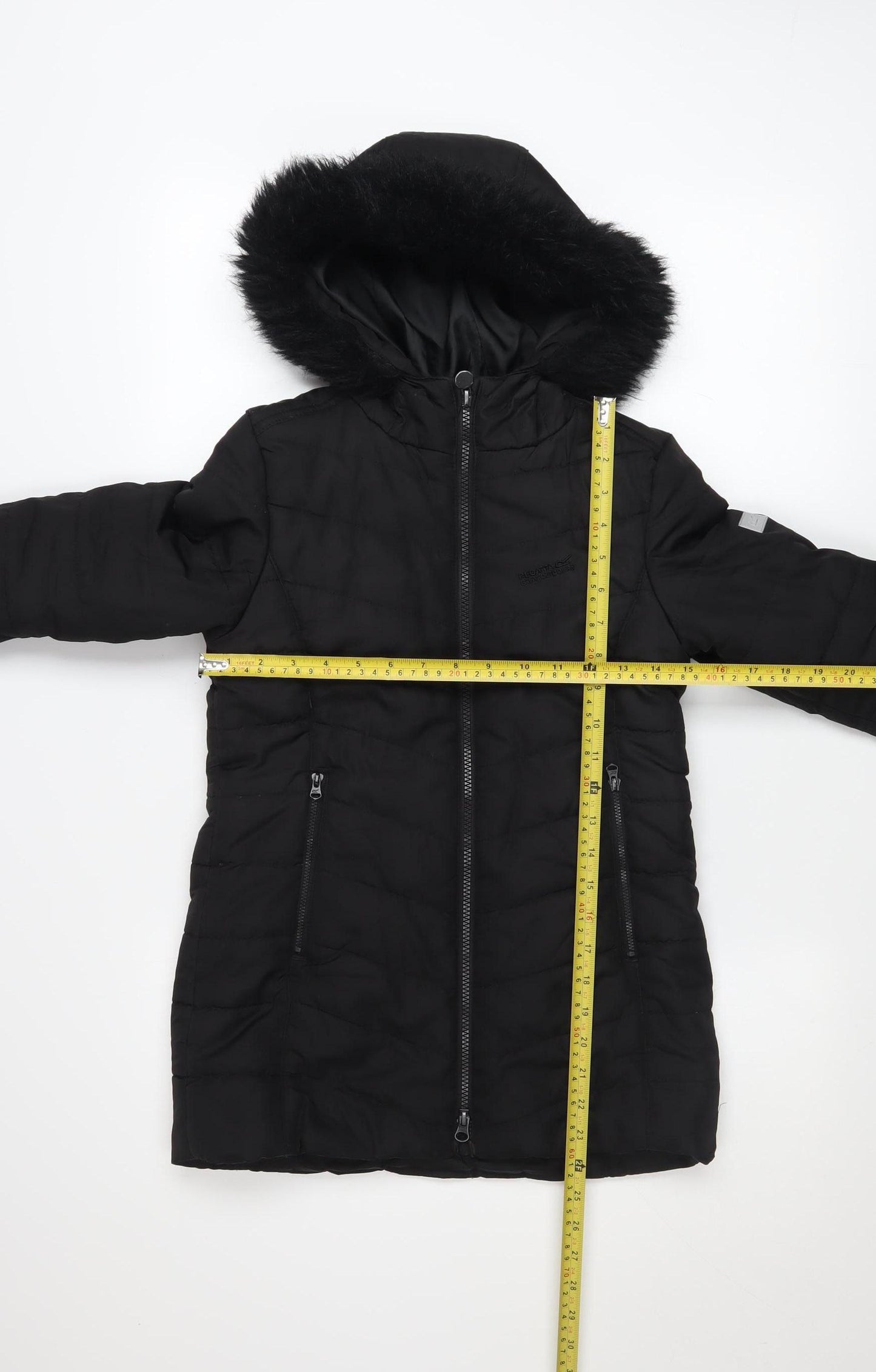 Regatta Girls Black Hooded Puffer Coat 7-8 Years Winter Mid-Length