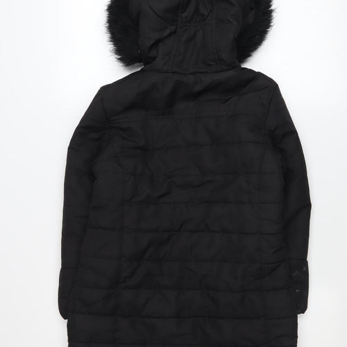 Regatta Girls Black Hooded Puffer Coat 7-8 Years Winter Mid-Length