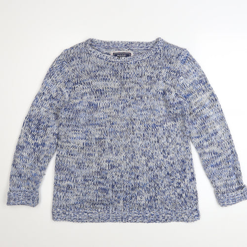 Maine New England Women's Blue Chunky-Knit Pullover Jumper Size 12
