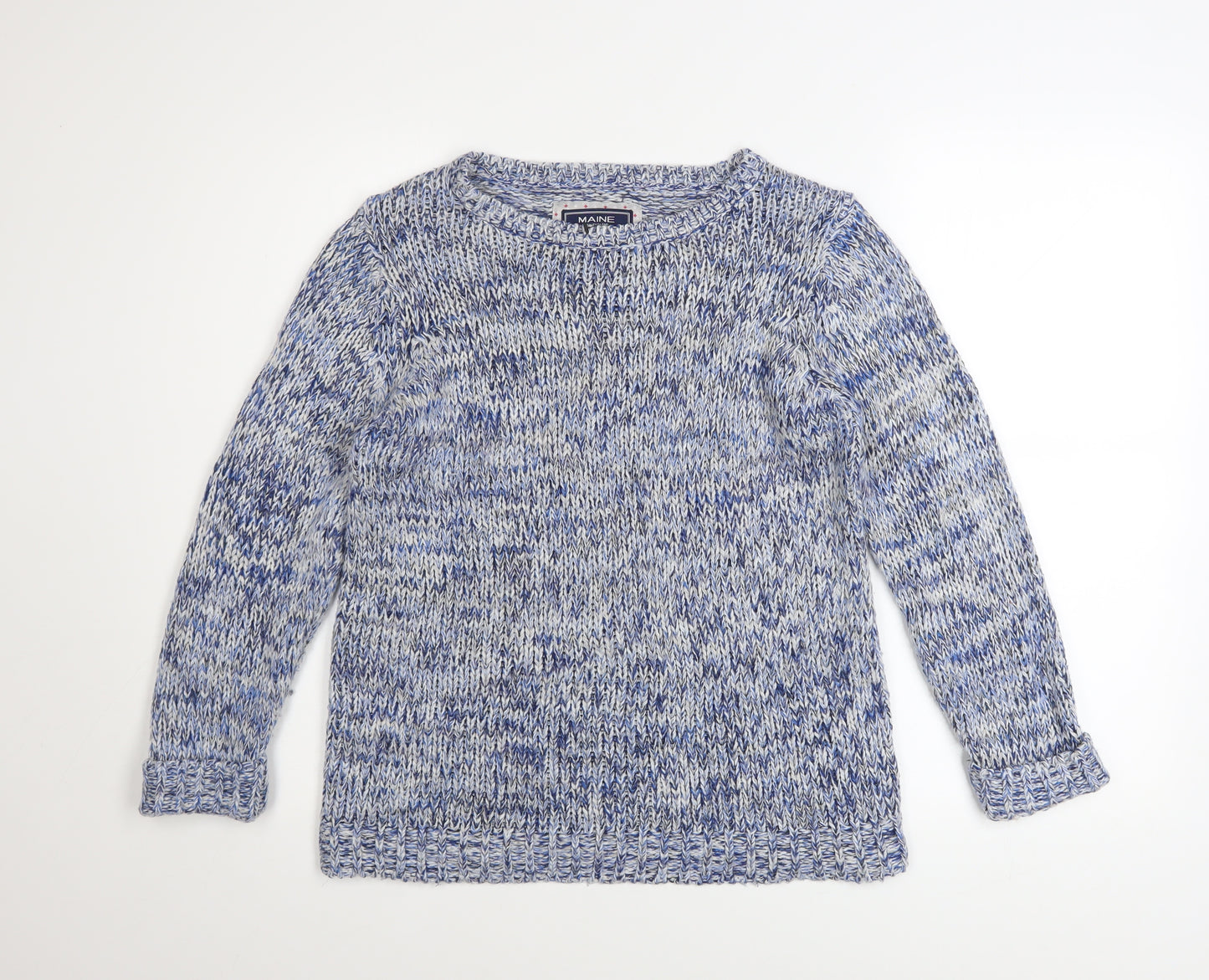 Maine New England Women's Blue Chunky-Knit Pullover Jumper Size 12