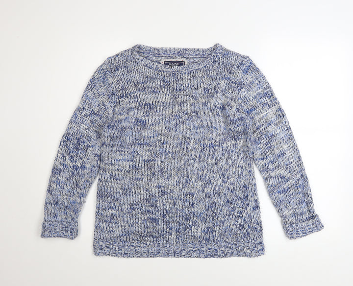 Maine New England Women's Blue Chunky-Knit Pullover Jumper Size 12