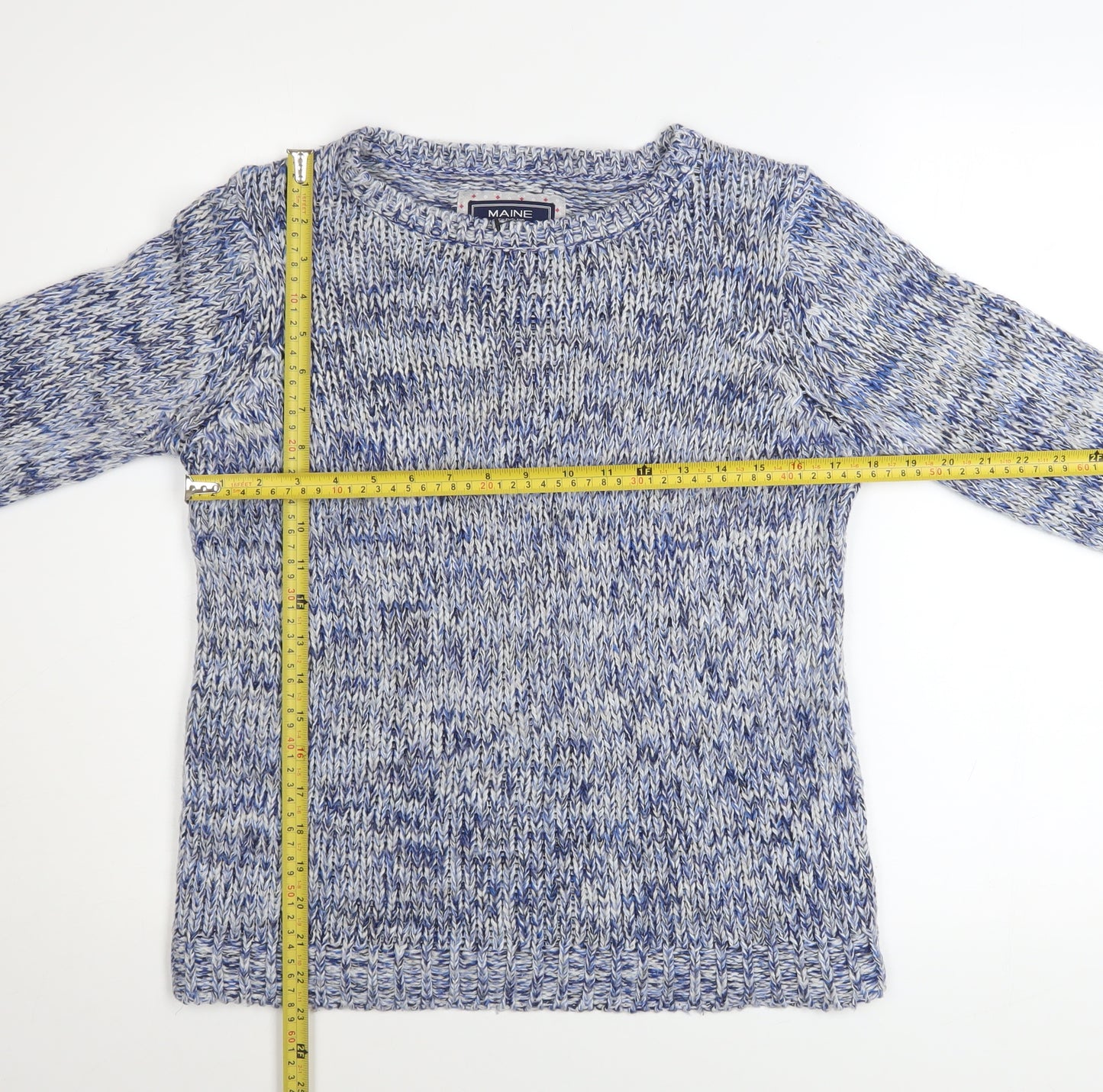 Maine New England Women's Blue Chunky-Knit Pullover Jumper Size 12