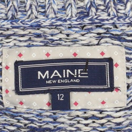 Maine New England Women's Blue Chunky-Knit Pullover Jumper Size 12