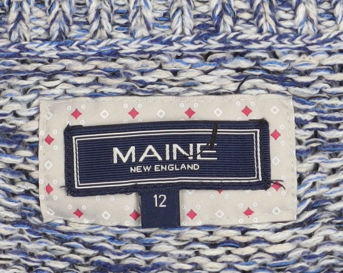 Maine New England Women's Blue Chunky-Knit Pullover Jumper Size 12