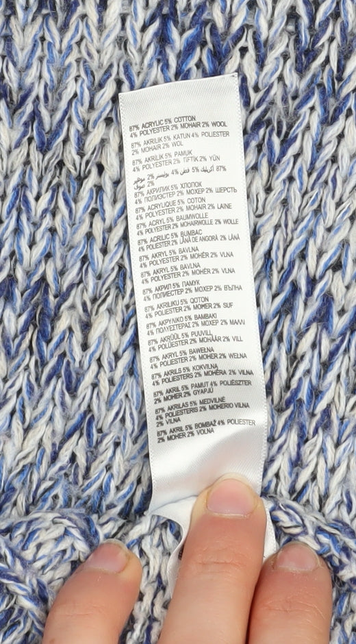 Maine New England Women's Blue Chunky-Knit Pullover Jumper Size 12