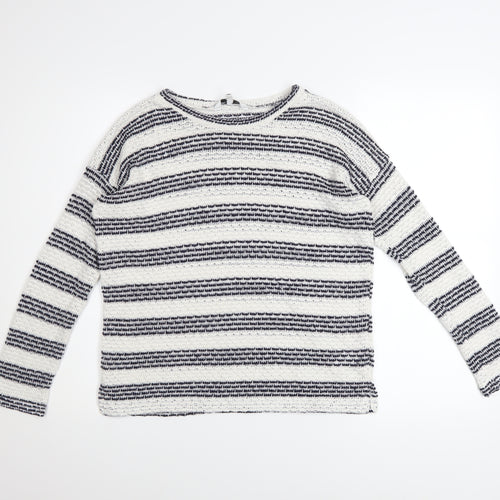 New Look Womens Blue White Striped Knit Boat Neck Jumper Size 10