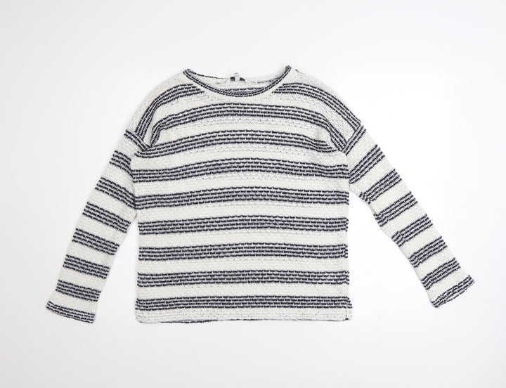 New Look Womens Blue White Striped Knit Boat Neck Jumper Size 10