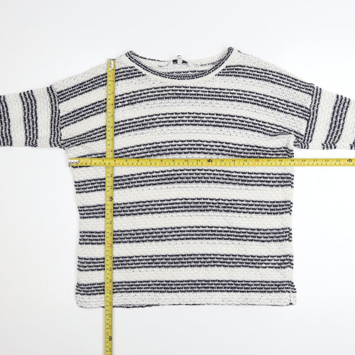 New Look Womens Blue White Striped Knit Boat Neck Jumper Size 10